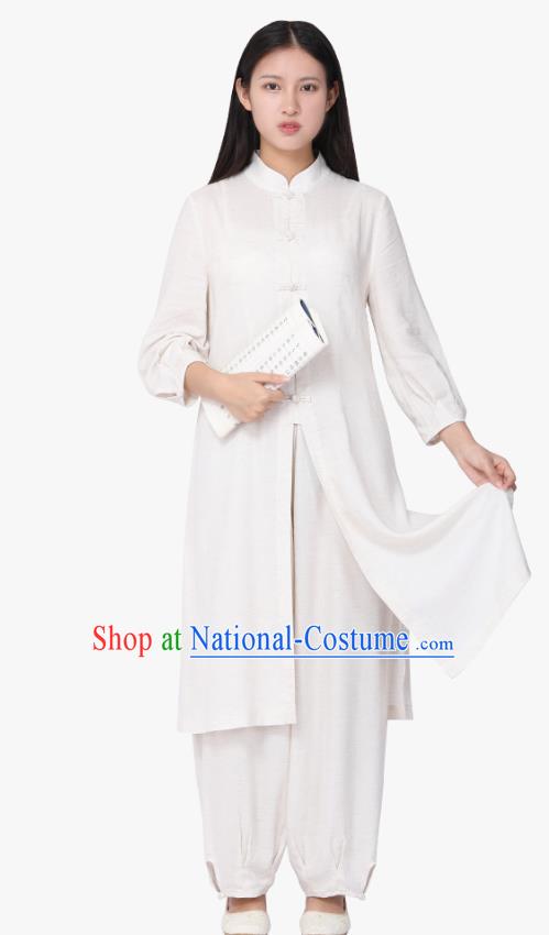 Chinese Traditional Meditation Costume Top Grade Tai Ji Uniforms Professional Tang Suit White Zen Outfits for Women