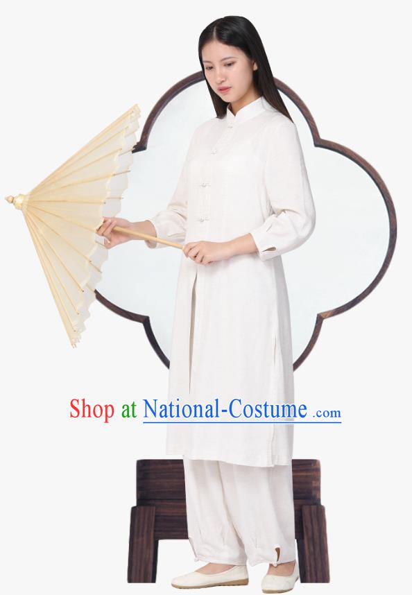 Chinese Traditional Meditation Costume Top Grade Tai Ji Uniforms Professional Tang Suit White Zen Outfits for Women