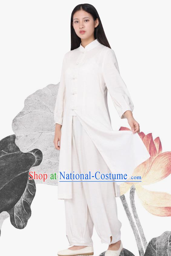 Chinese Traditional Meditation Costume Top Grade Tai Ji Uniforms Professional Tang Suit White Zen Outfits for Women