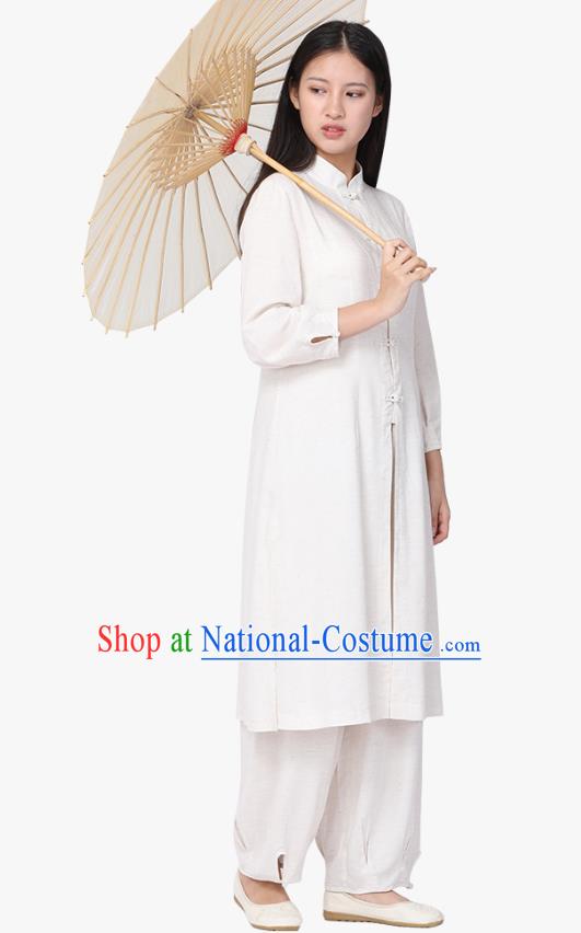 Chinese Traditional Meditation Costume Top Grade Tai Ji Uniforms Professional Tang Suit White Zen Outfits for Women