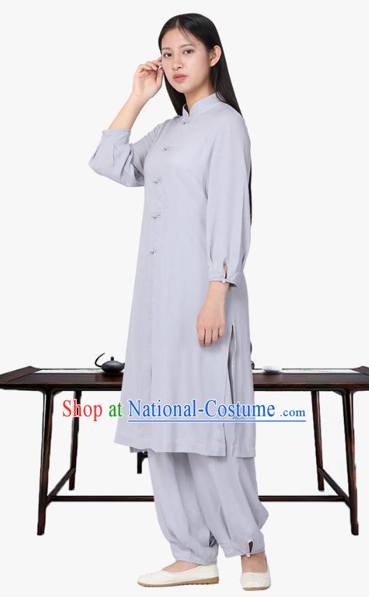 Chinese Traditional Meditation Costume Top Grade Tai Ji Uniforms Professional Tang Suit Grey Zen Outfits for Women