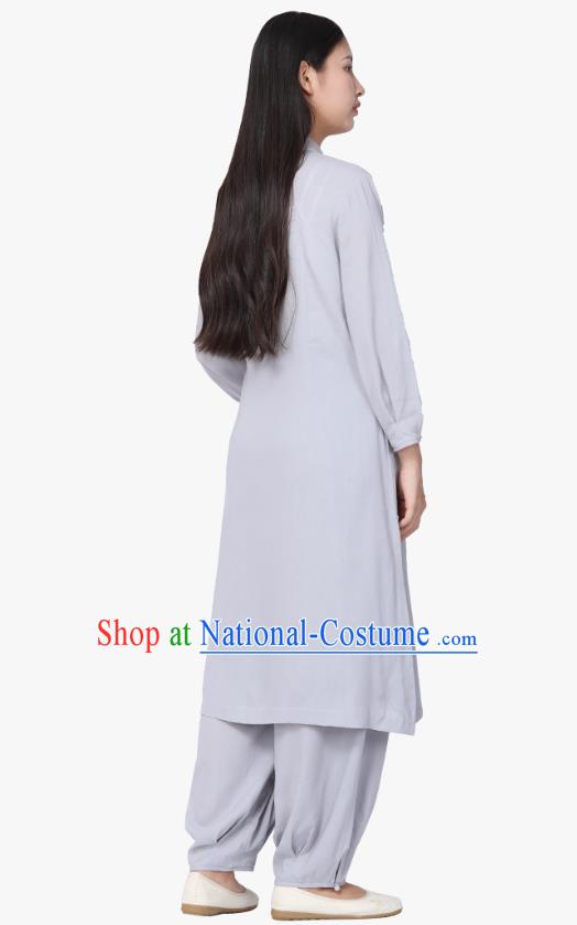 Chinese Traditional Meditation Costume Top Grade Tai Ji Uniforms Professional Tang Suit Grey Zen Outfits for Women