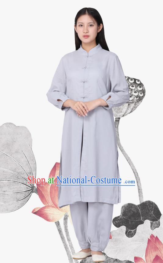 Chinese Traditional Meditation Costume Top Grade Tai Ji Uniforms Professional Tang Suit Grey Zen Outfits for Women