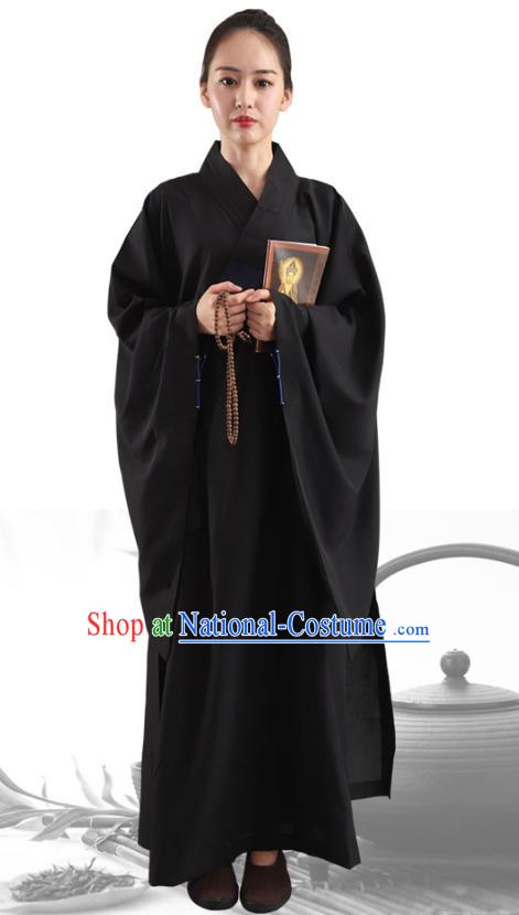 Chinese Traditional Lay Buddhist Black Robe Costume Meditation Garment Dharma Assembly Frock for Women