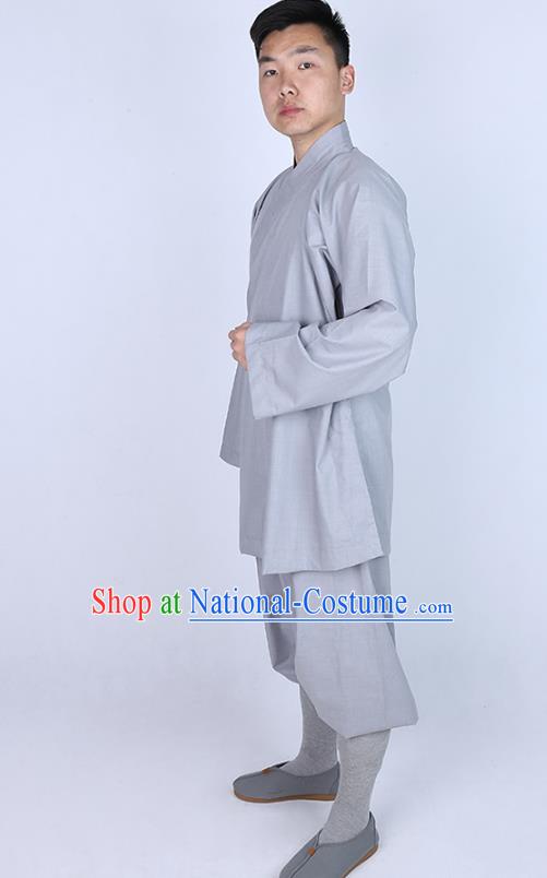 Chinese Traditional Buddhist Monk Grey Shirt and Pants Costume Meditation Garment Dharma Assembly Bonze Clothing for Men