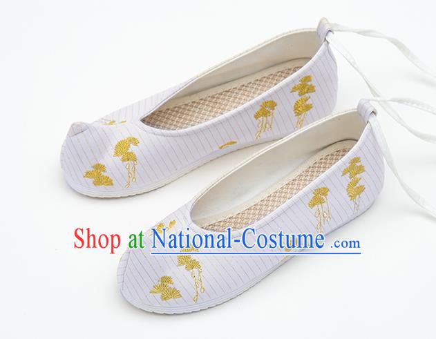 Chinese Handmade Light Grey Embroidered Shoes Traditional Ming Dynasty Female Bow Shoes Hanfu Shoes Ancient Princess Shoes