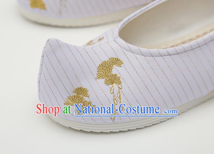 Chinese Handmade Light Grey Embroidered Shoes Traditional Ming Dynasty Female Bow Shoes Hanfu Shoes Ancient Princess Shoes