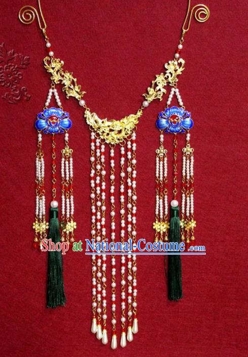 Traditional Chinese Ancient Princess Pearls Tassel Necklace Handmade Jewelry Accessories Cloisonne Necklet for Women