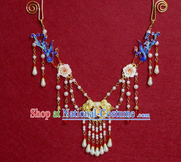 Traditional Chinese Ancient Princess Cloisonne Phoenix Tassel Necklace Handmade Jewelry Accessories Golden Longevity Lock Necklet for Women