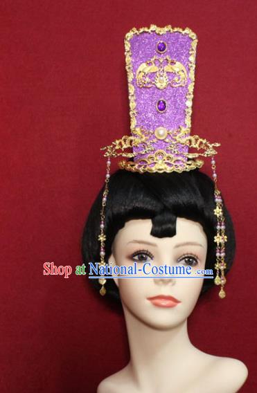 Traditional Chinese Ancient Female Official Purple Ribbon Hair Crown Handmade Hair Jewelry Taoist Nun Hairpins Hair Accessories for Women