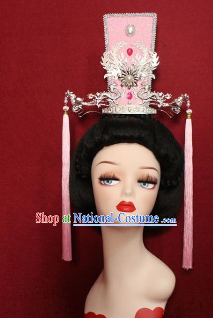 Traditional Chinese Ancient Female Official Dragon Hair Crown Handmade Hair Jewelry Taoist Nun Hairpins Pink Hair Accessories for Women