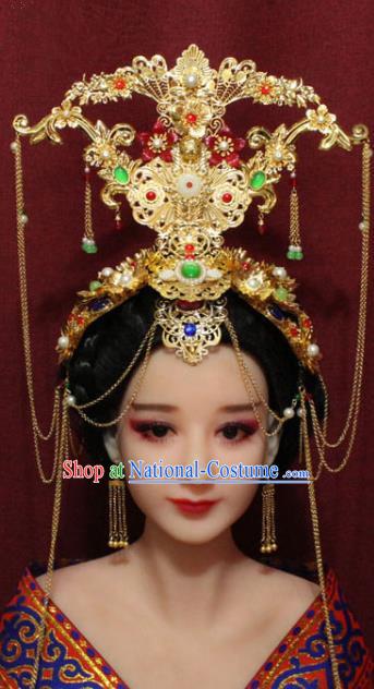 Chinese Ancient Imperial Consort Golden Phoenix Coronet Hair Jewelry Traditional Handmade Hairpins Hair Accessories Complete Set