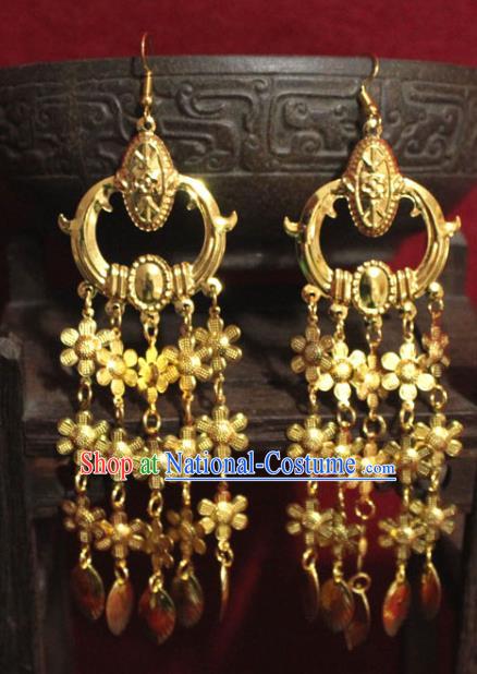 Traditional Chinese Ancient Princess Golden Earrings Handmade Jewelry Accessories Tassel Eardrop for Women