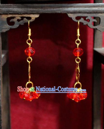 Traditional Chinese Ancient Princess Red Beads Earrings Handmade Jewelry Accessories Tassel Eardrop for Women