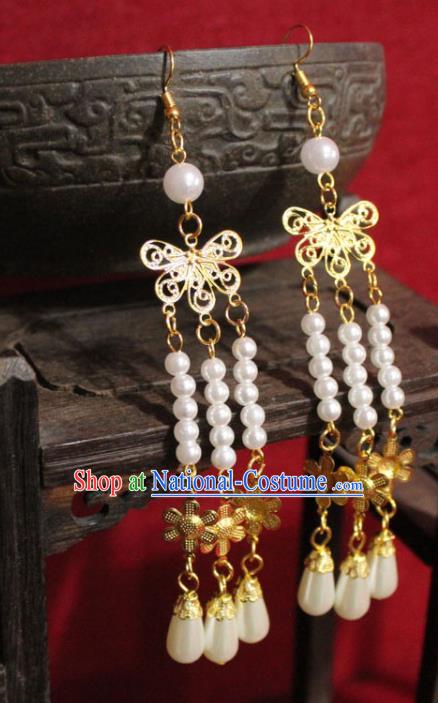 Traditional Chinese Ancient Princess Earrings Handmade Jewelry Accessories Golden Tassel Eardrop for Women