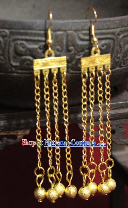 Traditional Chinese Ancient Princess Golden Balls Tassel Earrings Handmade Jewelry Accessories Eardrop for Women