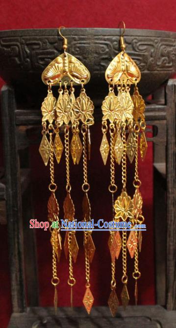 Traditional Chinese Ancient Princess Golden Tassel Earrings Handmade Jewelry Accessories Eardrop for Women