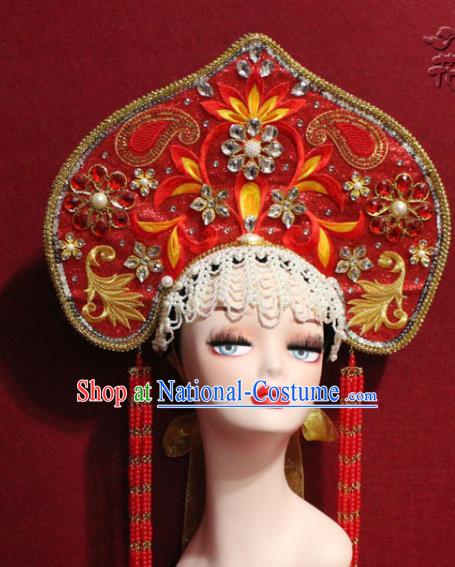 Traditional Chinese Ancient Queen Red Phoenix Coronet Handmade Hair Jewelry Tassel Hair Accessories Complete Set