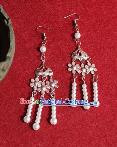 Traditional Chinese Ancient Princess Argent Flowers Earrings Handmade Jewelry Accessories Beads Tassel Eardrop for Women