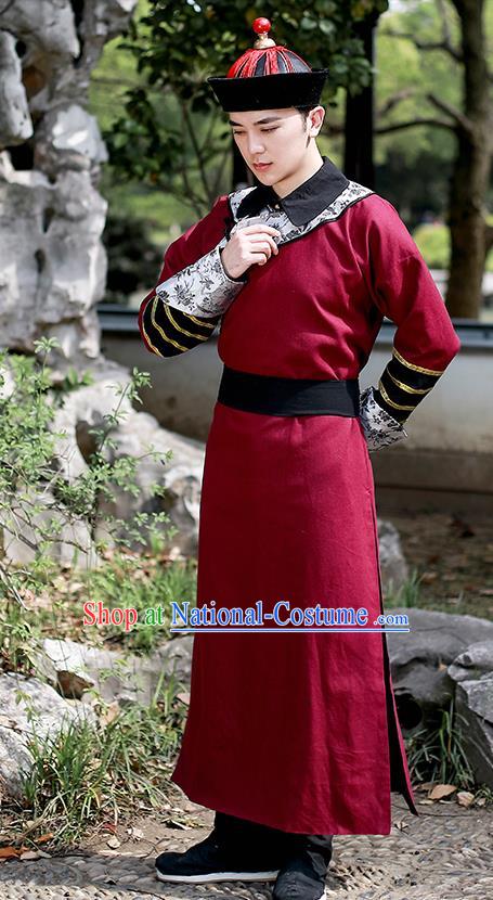 Chinese Traditional Qing Dynasty Court Eunuch Hanfu Clothing Ancient Drama Garment Historical Costumes and Hat for Men