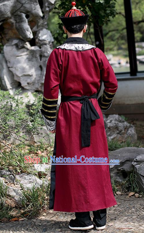 Chinese Traditional Qing Dynasty Court Eunuch Hanfu Clothing Ancient Drama Garment Historical Costumes and Hat for Men