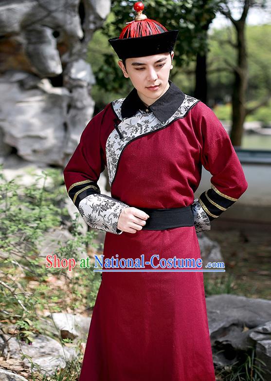 Chinese Traditional Qing Dynasty Court Eunuch Hanfu Clothing Ancient Drama Garment Historical Costumes and Hat for Men