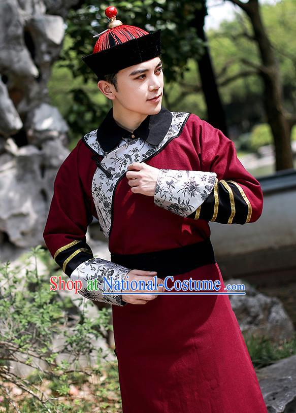 Chinese Traditional Qing Dynasty Court Eunuch Hanfu Clothing Ancient Drama Garment Historical Costumes and Hat for Men