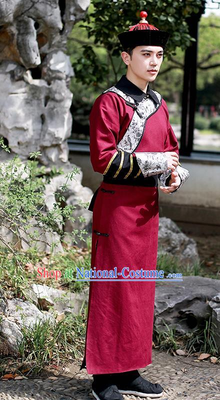 Chinese Traditional Qing Dynasty Court Eunuch Hanfu Clothing Ancient Drama Garment Historical Costumes and Hat for Men