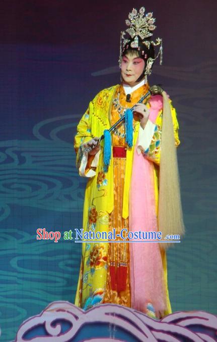 Chinese Beijing Opera Actress Apparels Costumes and Headdress Xiang Jiuxiao Traditional Peking Opera Buddha Goddess Dress Garment