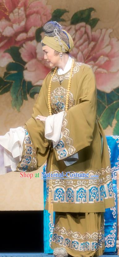 Chinese Sichuan Opera Dame Garment Costumes and Hair Accessories Kao Hong Traditional Peking Opera Elderly Female Dress Pantaloon Apparels