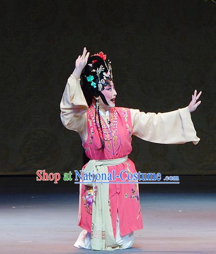 Chinese Sichuan Opera Xiaodan Garment Costumes and Hair Accessories Kao Hong Traditional Peking Opera Young Lady Dress Servant Girl Apparels