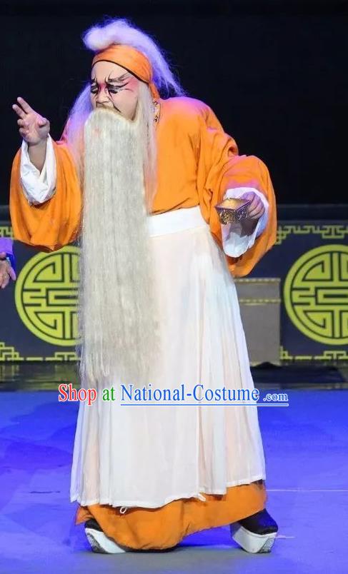 Shuang Tian Guan Chinese Sichuan Opera Old Man Apparels Costumes and Headpieces Peking Opera Laosheng Garment Clothing