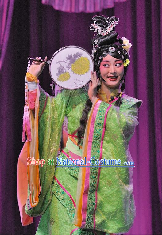 Chinese Sichuan Opera Hua Tan Garment Costumes and Hair Accessories Xi Zhao Qi Shan Traditional Peking Opera Young Female Green Dress Diva Mei Niang Apparels