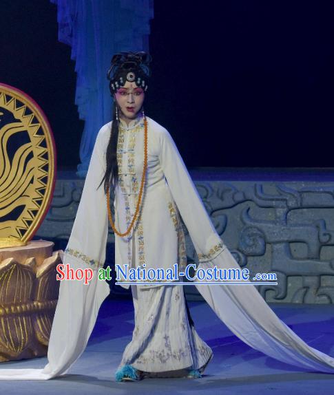 Chinese Sichuan Opera Distress Maiden Garment Costumes and Hair Accessories Qing Yun Palace Traditional Peking Opera Actress Dress Queen Xi Hui Apparels