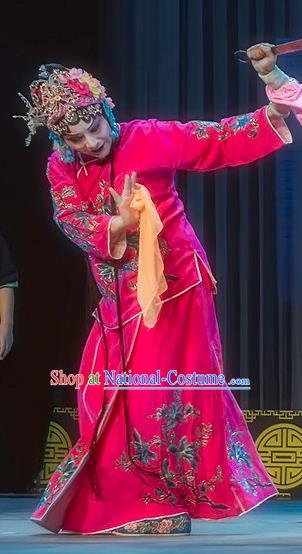 Chinese Sichuan Opera Young Lady Garment Costumes and Hair Accessories Da Hong Tai Traditional Peking Opera Servant Girl Rosy Dress Actress Apparels