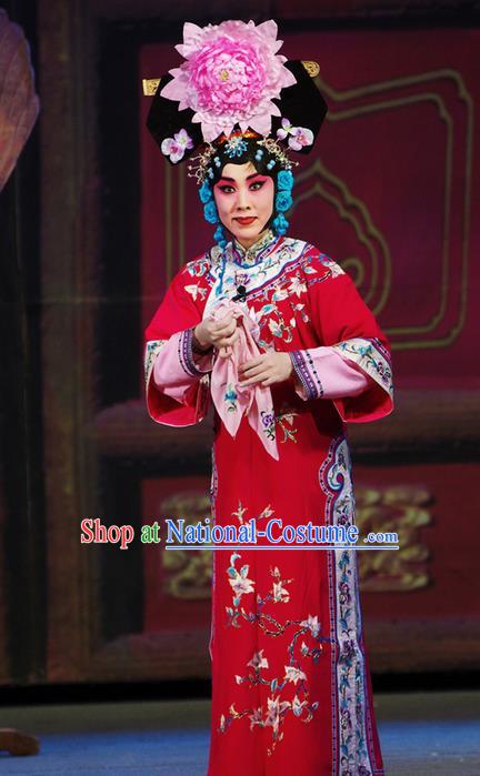 Chinese Beijing Opera Hua Tan Apparels Costumes and Headdress Xiang Jiuxiao Traditional Peking Opera Qing Dynasty Noble Consort Dress Garment