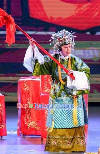 Chinese Sichuan Opera Noble Dame Garment Costumes and Hair Accessories Yuan Men Zhan Zi Traditional Peking Opera Laodan Dress Dowager Countess She Saihua Apparels