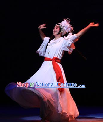 Chinese Beijing Opera Actress Ai Liya Apparels Costumes and Headpieces Traditional Peking Opera Love Bell Tower Hua Tan White Dress Garment