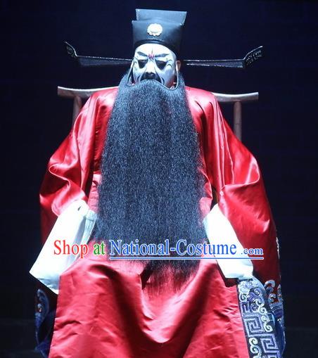 Love Bell Tower Chinese Peking Opera Laosheng Official Garment Costumes and Headwear Beijing Opera Elderly Male Red Apparels Clothing