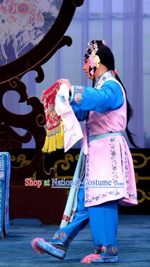 Chinese Beijing Opera Maidservant Apparels Costumes and Headdress The Unicorn Purse Traditional Peking Opera Xiaodan Dress Servant Female Garment