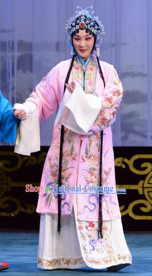 Chinese Beijing Opera Actress Han Xiangling Apparels Costumes and Headdress The Unicorn Purse Traditional Peking Opera Noble Lady Pink Dress Garment