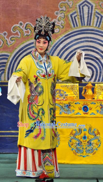 Chinese Beijing Opera Diva Xi Shi Apparels Costumes and Headdress Traditional Peking Opera Actress Yellow Dress Imperial Consort Garment