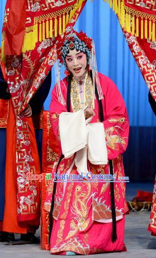 Chinese Beijing Opera Bride Apparels Costumes and Headdress The Unicorn Purse Traditional Peking Opera Hua Tan Han Xiangling Dress Wedding Garment