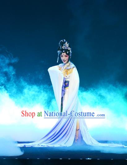 Chinese Beijing Opera Actress Chang E Apparels Costumes and Headpieces Goddess of the Moon Traditional Peking Opera Diva Dress Garment