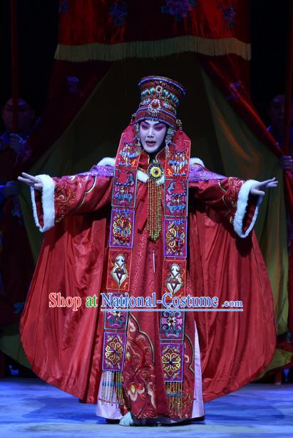 Chinese Beijing Opera Actress Wedding Apparels Costumes and Headdress Kangxi Dadi Traditional Peking Opera Qing Dynasty Princess Lan Er Red Dress Garment