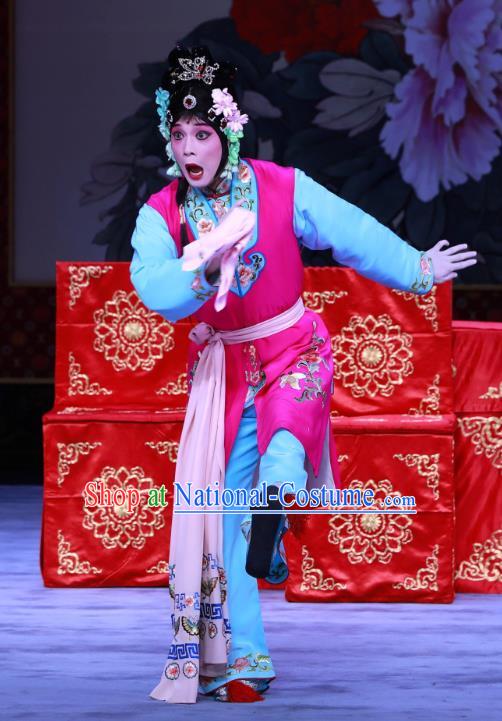 Chinese Beijing Opera Young Lady Apparels Costumes and Headdress The Unicorn Purse Traditional Peking Opera Servant Girl Mei Xiang Dress Garment