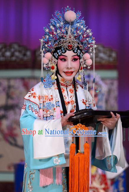 Chinese Beijing Opera Princess of Qin Meng Ying Apparels Costumes and Headdress Kangxi Dadi Traditional Peking Opera Hua Tan Dress Garment