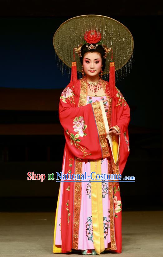 Chinese Beijing Opera Queen Zhangsun Apparels Costumes and Headdress Zhen Guan Flourishing Age Traditional Peking Opera Empress Dress Garment