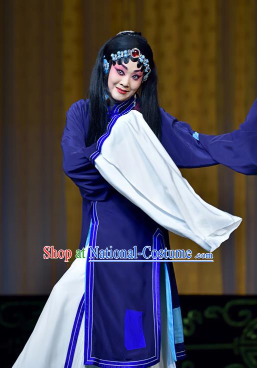 Chinese Beijing Opera Female Beggar Apparels Costumes and Headdress The Mirror of Fortune Traditional Peking Opera Pauper Woman Dress Tsing Yi Garment