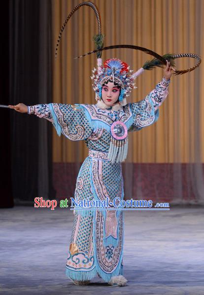 Chinese Beijing Opera Wudan Zhang Yue E Apparels Costumes and Headdress Hong Tao Shan Traditional Peking Opera Martial Female Dress General Garment